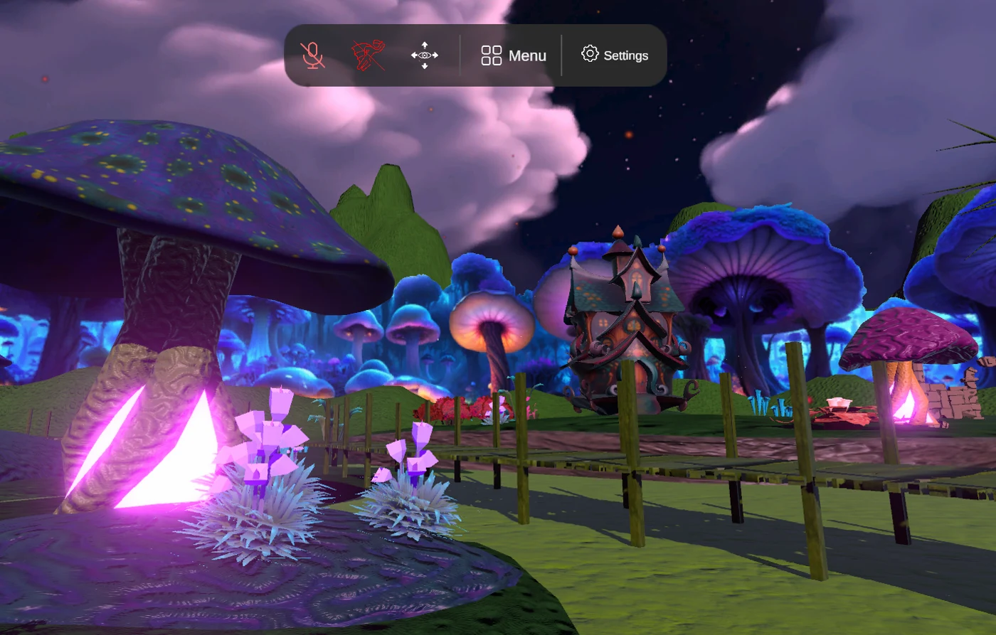 Glowing mushrooms and a fantasy house in the 3D Environment Design world